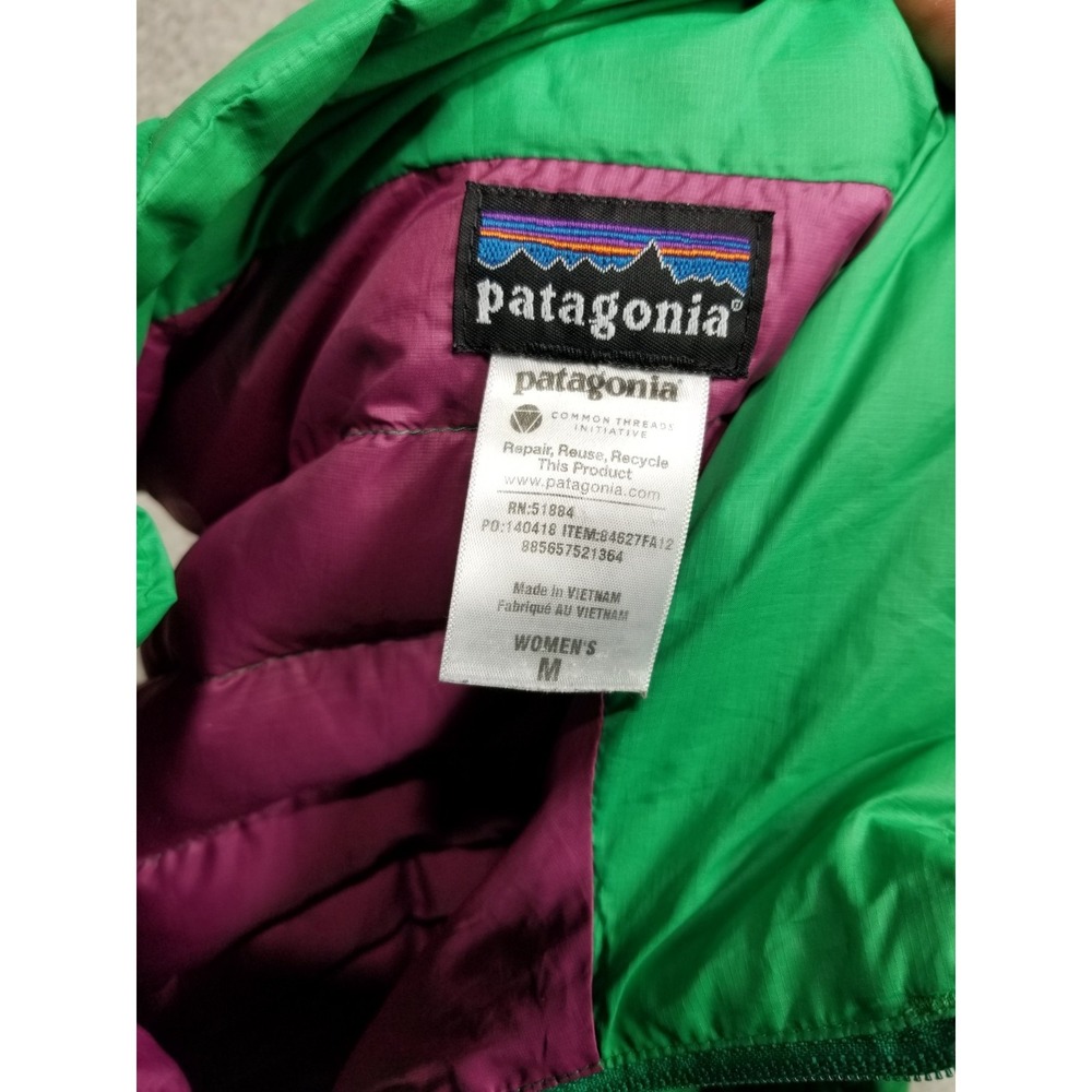 Patagonia Puffer Vest Womens Medium Green Full Zip Goose Down Lightweight Pocket - Picture 2 of 16